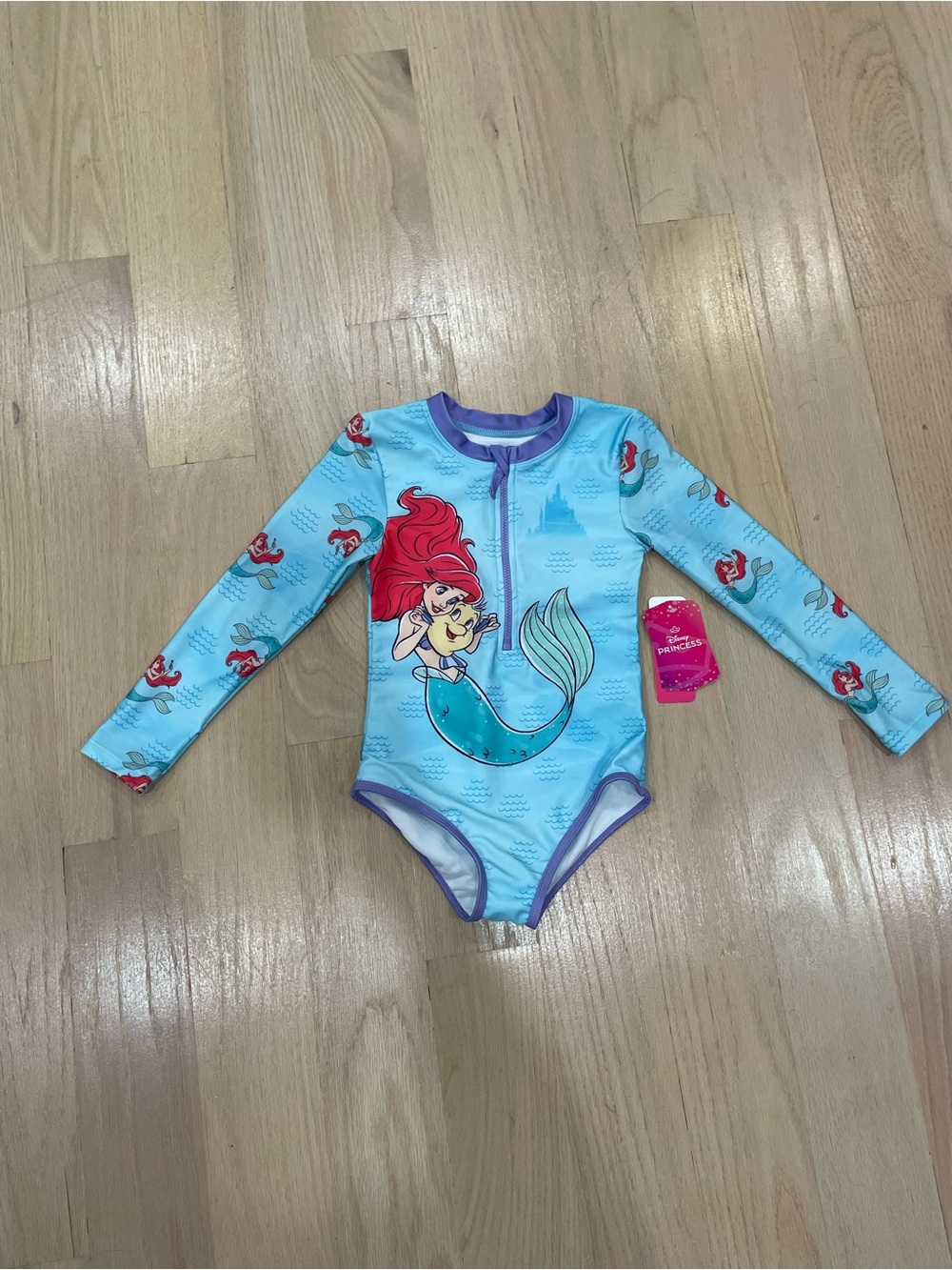Disney Ariel Long Sleeve One-Piece Swimsuit - Light Blue & Purple